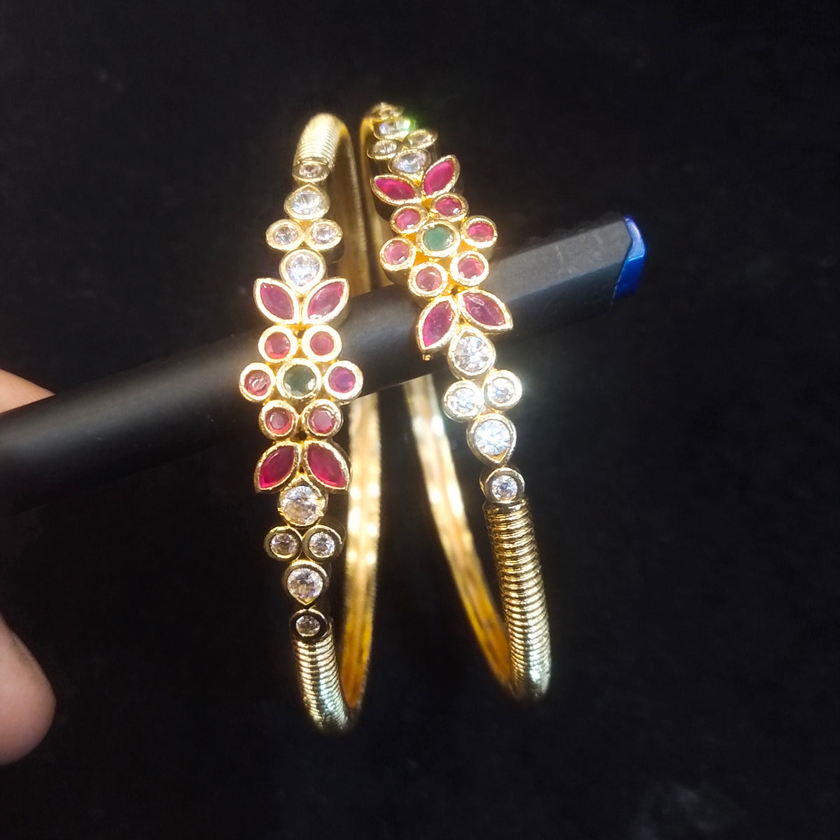 Temple Jewelry Floral Ruby Emerald Diamond Bangles 135760789556
