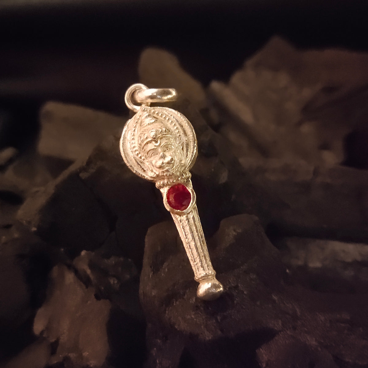 Silver Hanuman Pendant with His Mighty Gada