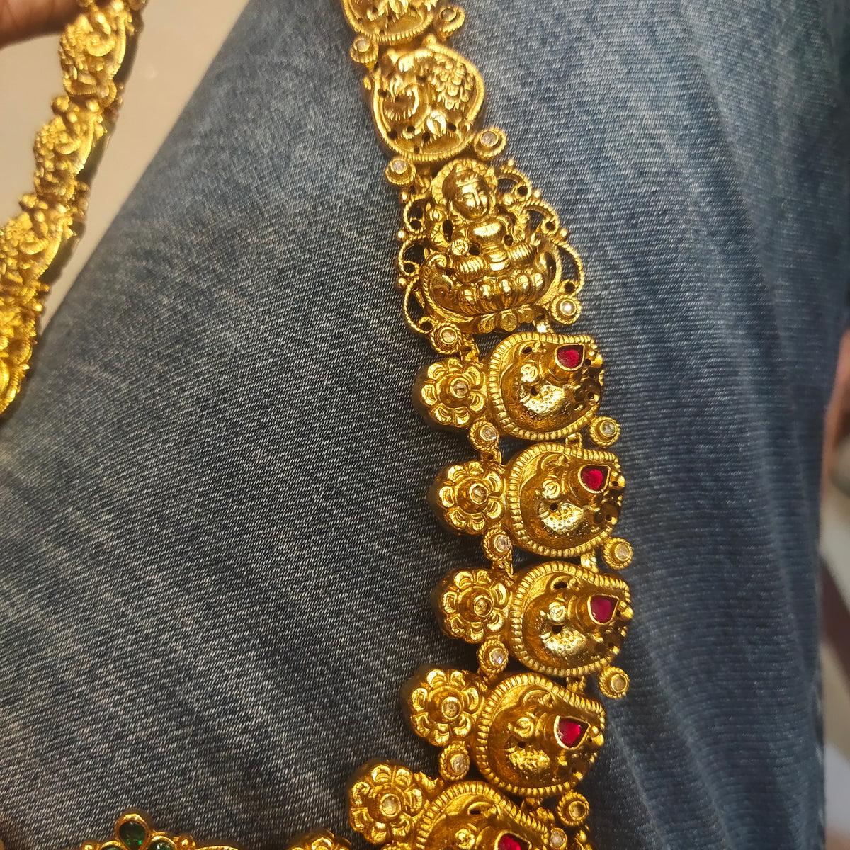 Exquisite Antique Nakshi Goddess Laxmi Long Necklace Set