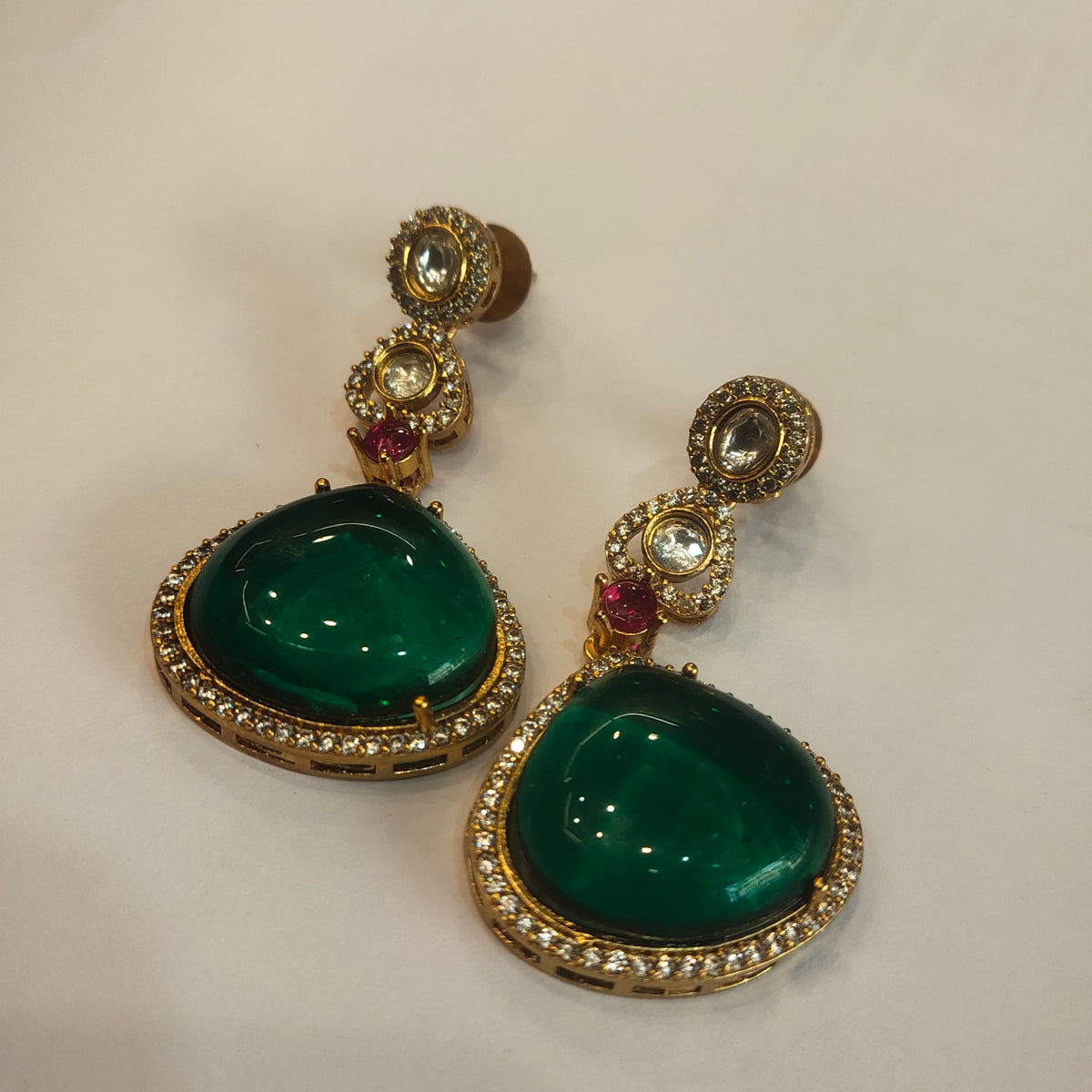 Asp Gold Plated Polki CZ Double Layer Necklace Set