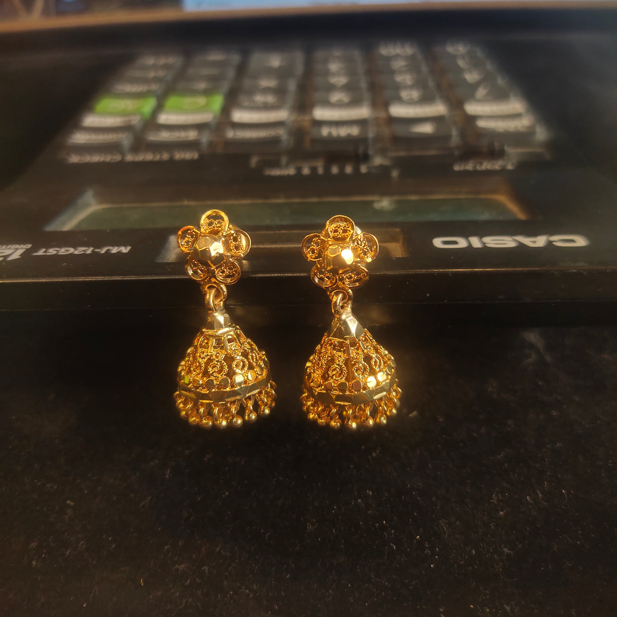 Gold Plated Compact Filigree Dome Jhumka Earrings | Everyday Traditional Indian Jewelry
