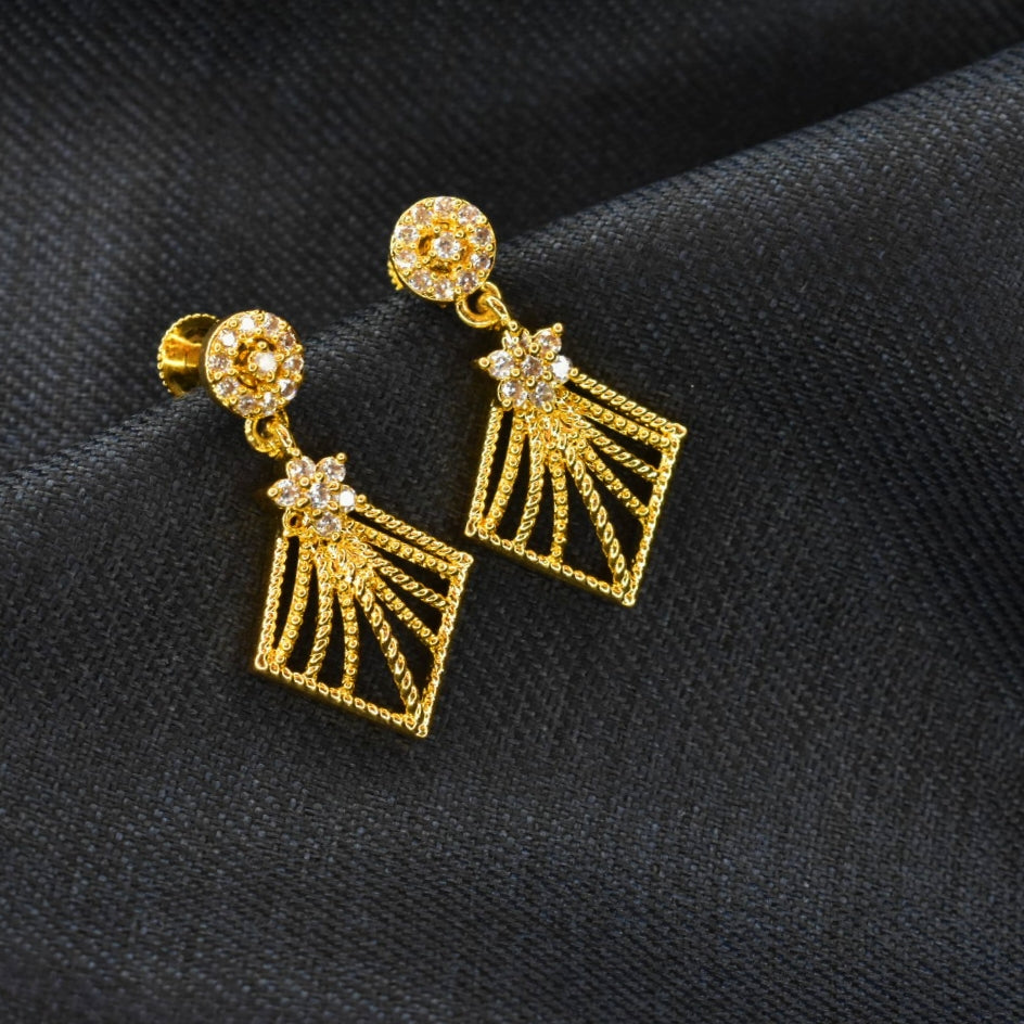 CZ Gold Drop Earrings with Madrasi Screw Back | 24K Gold Plated