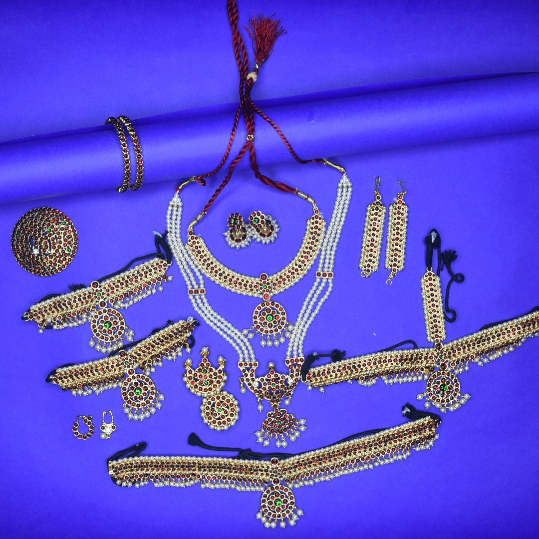 Premium Bharatanatyam Jewellery Set - 12 Piece Classical Dance Temple Ornaments