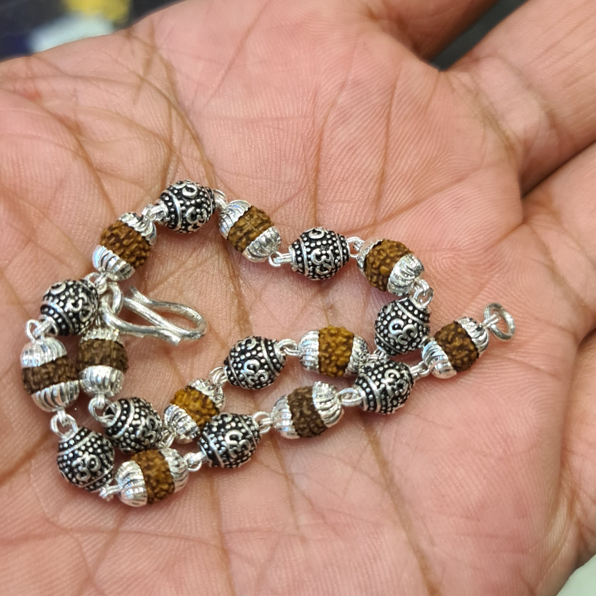 92.5 Sterling Silver Rudraksha Bracelet for Men | 14g Premium | Heavy Spiritual Bead Bracelet