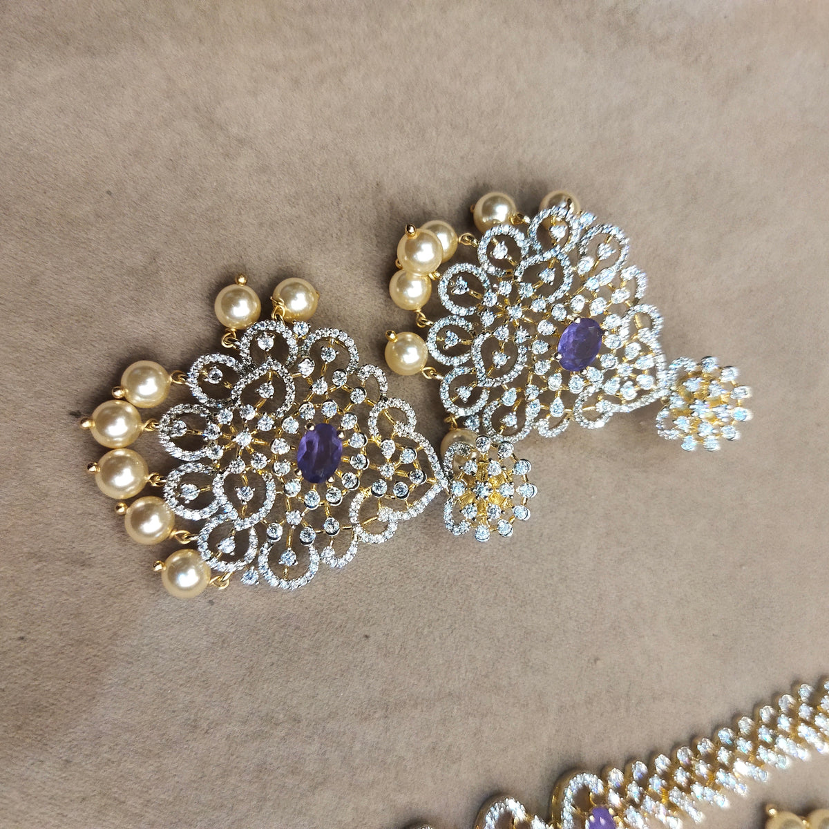 Asp Purple Zircon Duo - Long Necklace and Short Necklace Combo Set