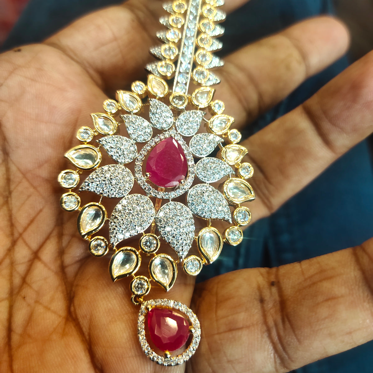 Premium Zircon Kundan Kalangi for Groom Turban - Two Tone Gold & Rhodium
