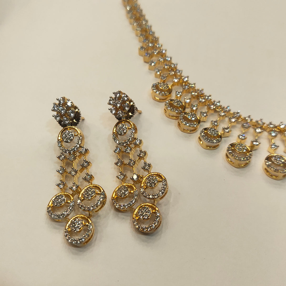 ASP Rhodium Gold CZ Necklace & Earrings Set