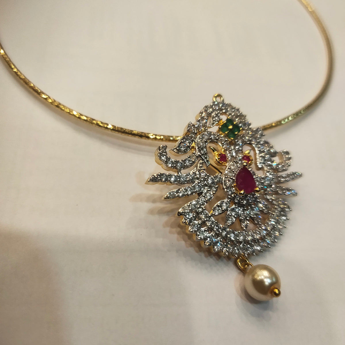 Asp Rhodium Gold Cubic Zirconia Pendant With Shimmering 24K Gold-Plated Cord Chain