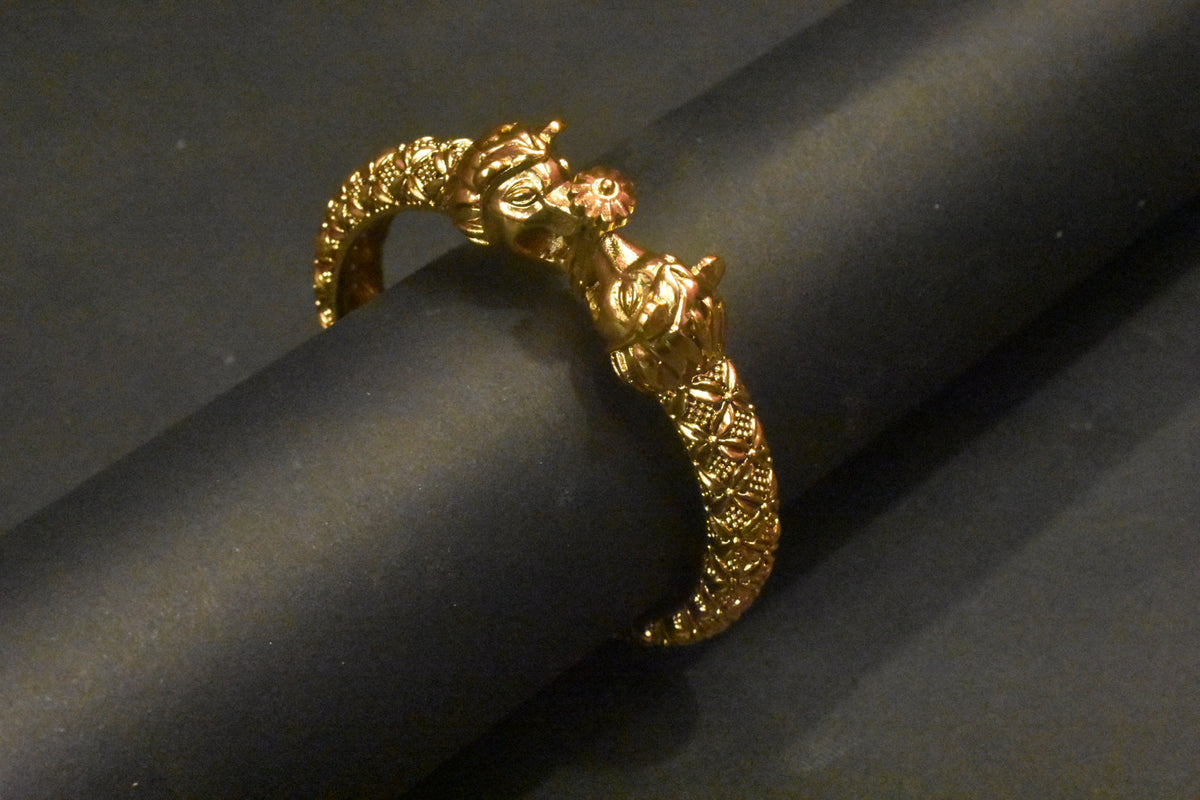 Openable Antique Roaring Simha Kada for Men - 24K Gold Plated