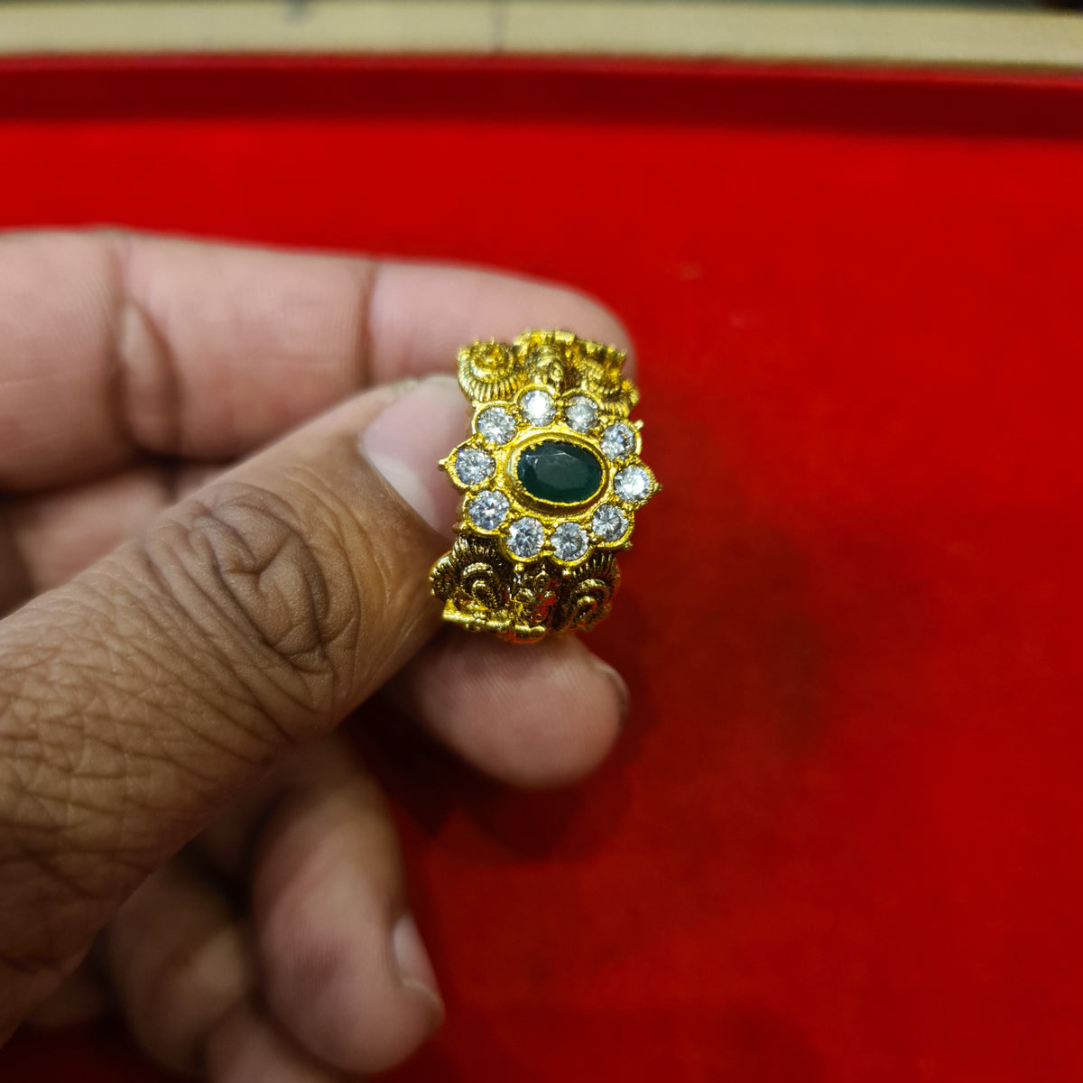 Gleaming Divinity: The Exquisite 92.5 Silver Gold-Plated Krishna Ring for Men