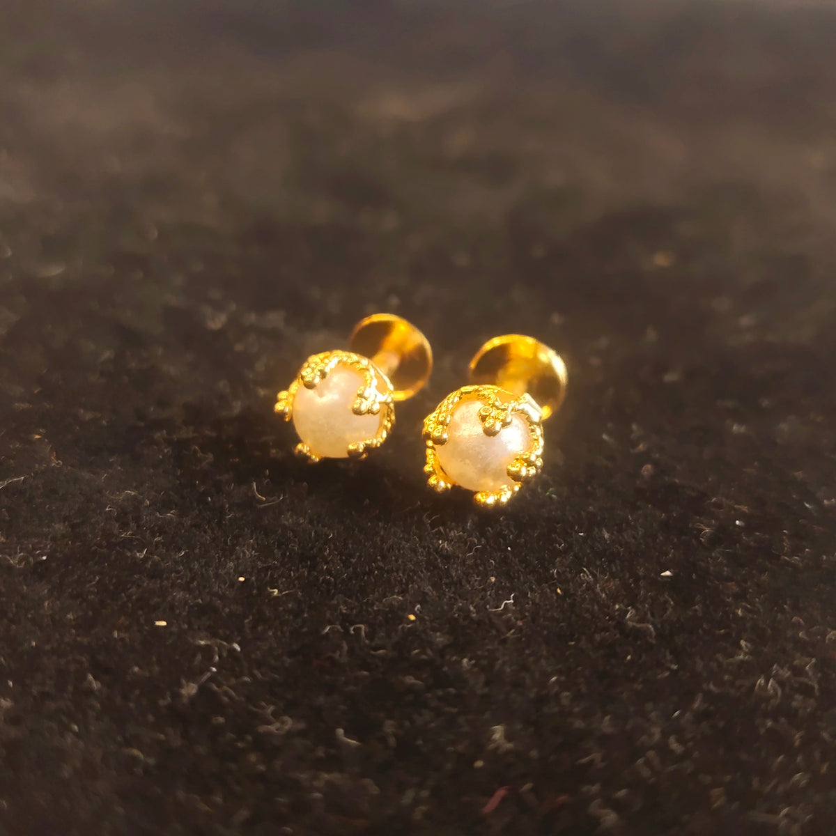 Gold Crown Pearl Stud Earrings | 24K Gold Plated