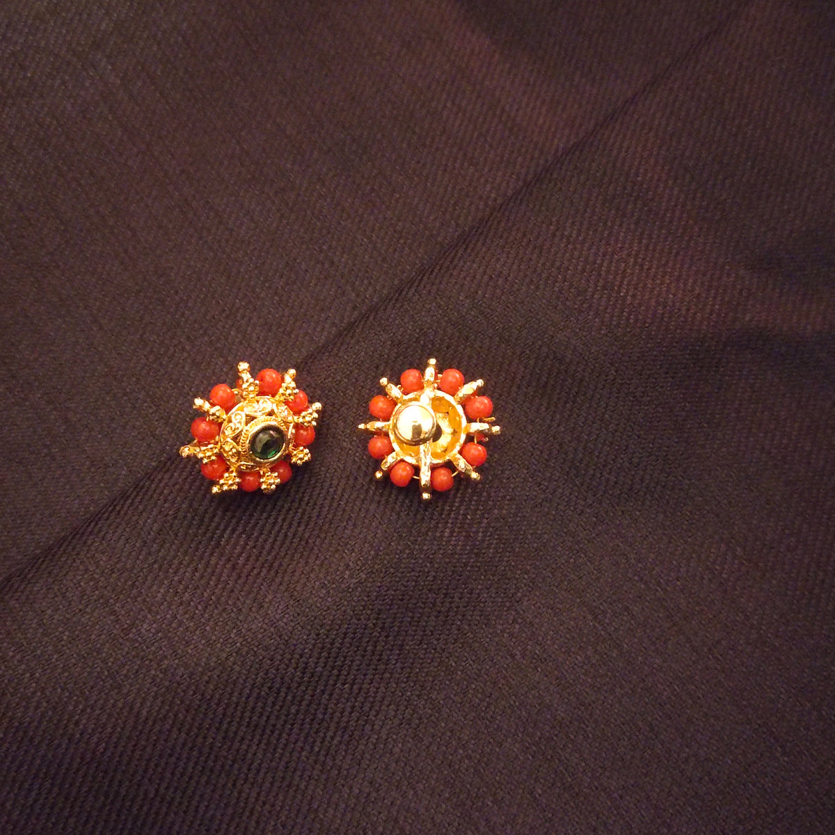 Small Coral Stud Earrings - Red Coral Gemstone Jewelry