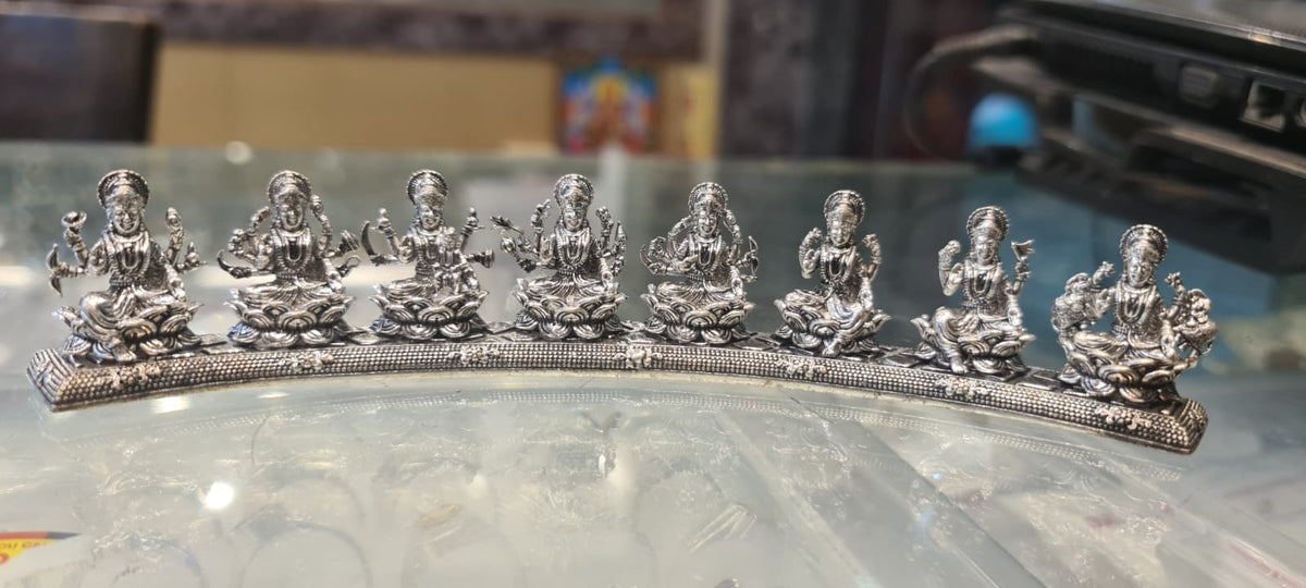 Pure Silver Oxidized Asthalakshmi Idol Set - 800 Purity