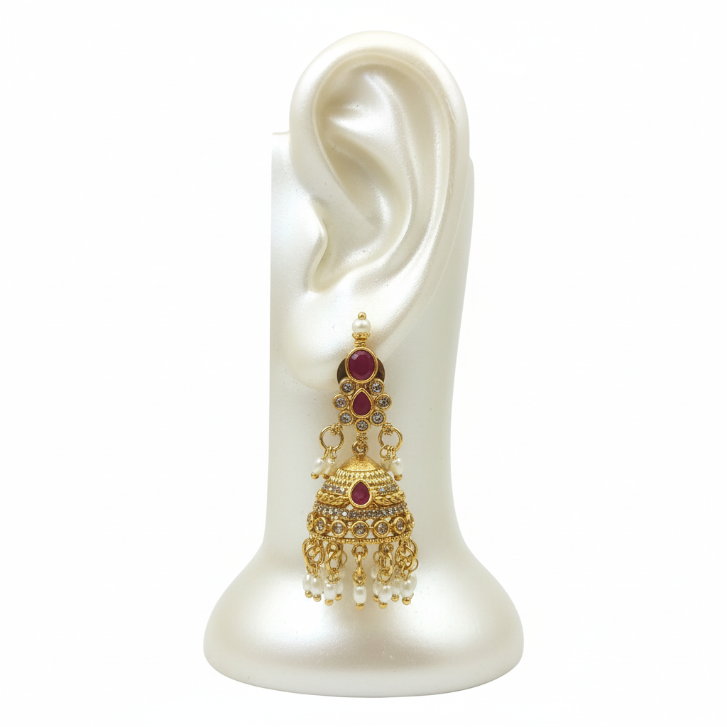 Ruby Pearl Jhumka Earrings โ Mannequin Display