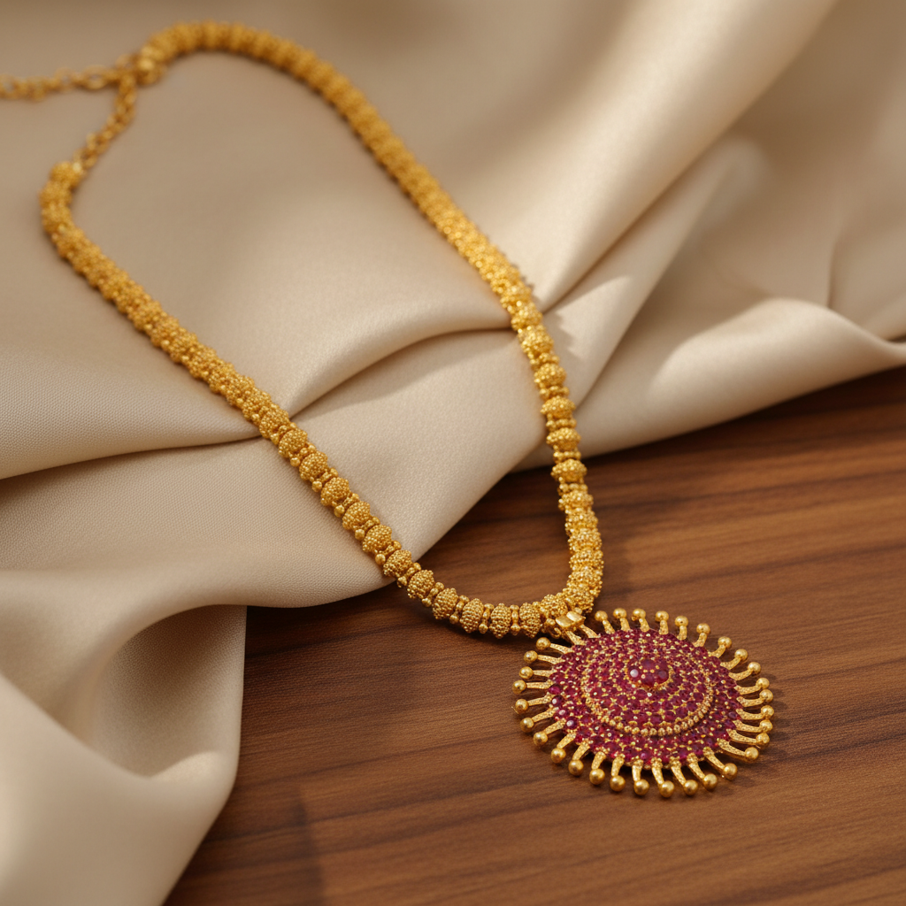 Ruby Sun Pendant Necklace โ Lifestyle