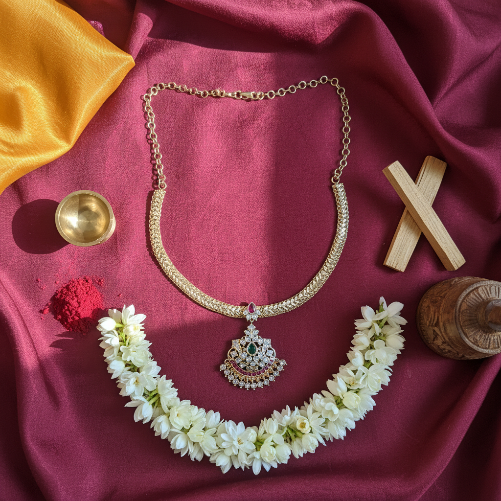 Temple Necklace Flat Lay Cultural Context