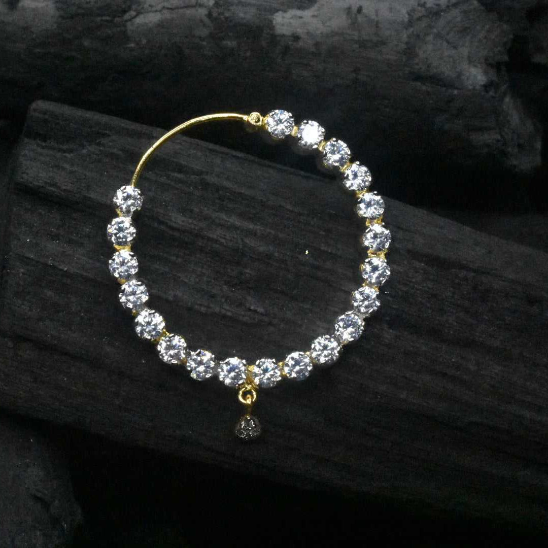 American Diamond Embedded Clip-on Round Nose Ring