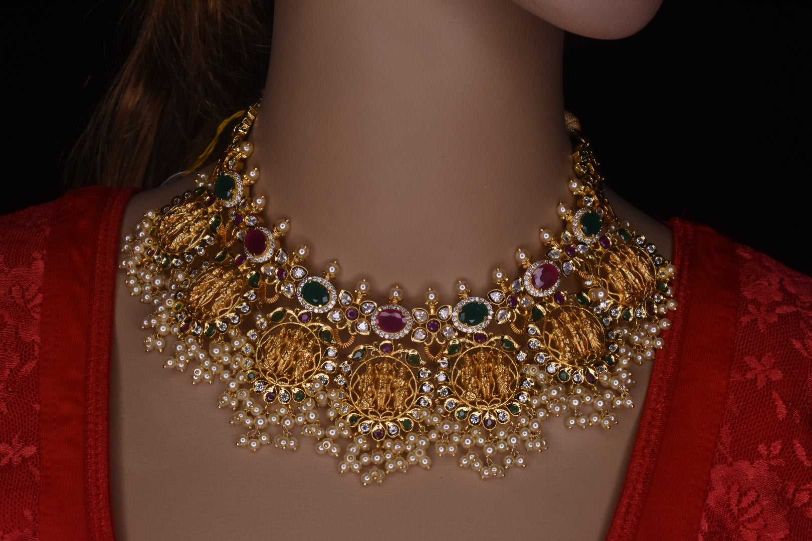 One Gram Gold Ram Parivaar Guttapusalu Necklace with Earrings