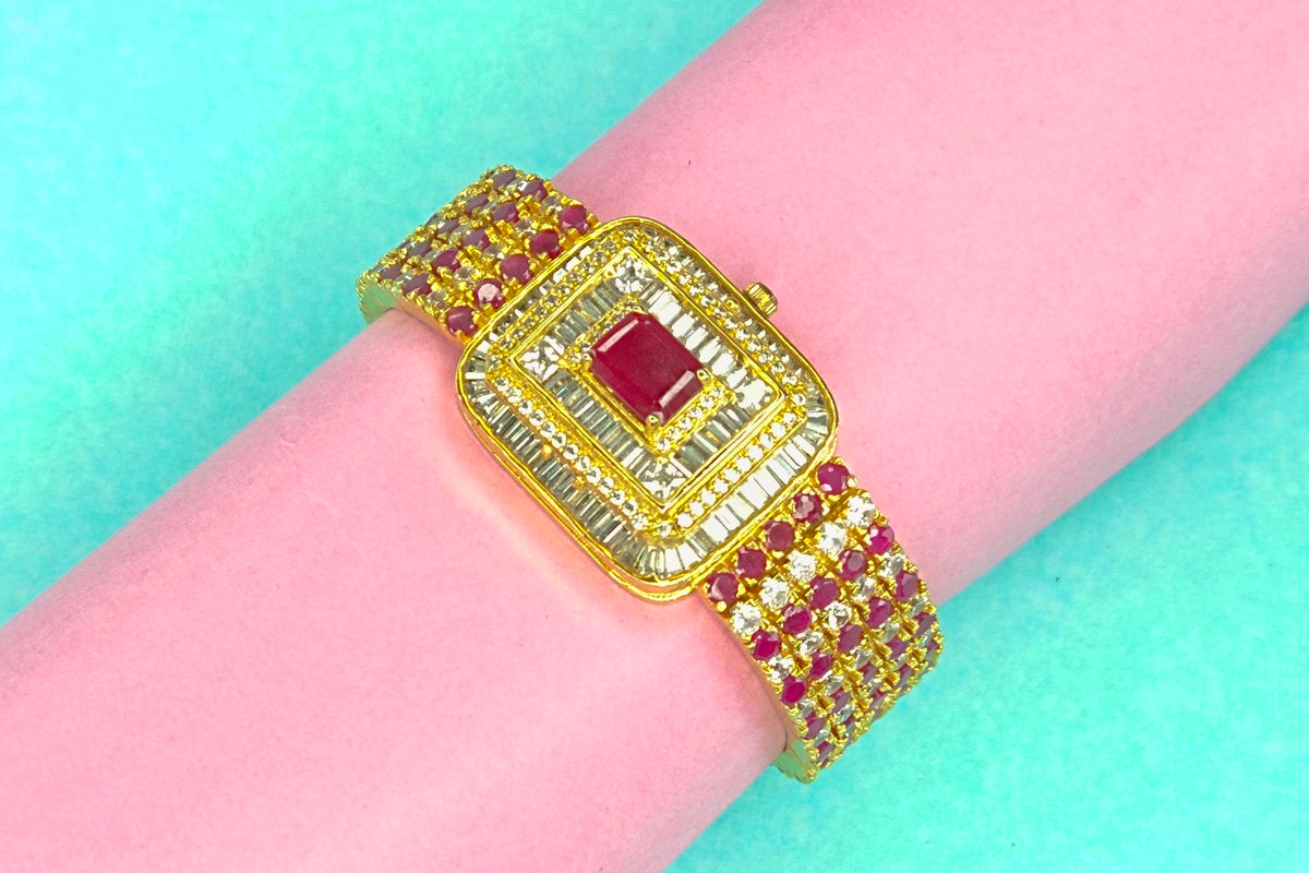 Gold Plated CZ Flower Watch for Women - 24K Gold Heavy | 60g