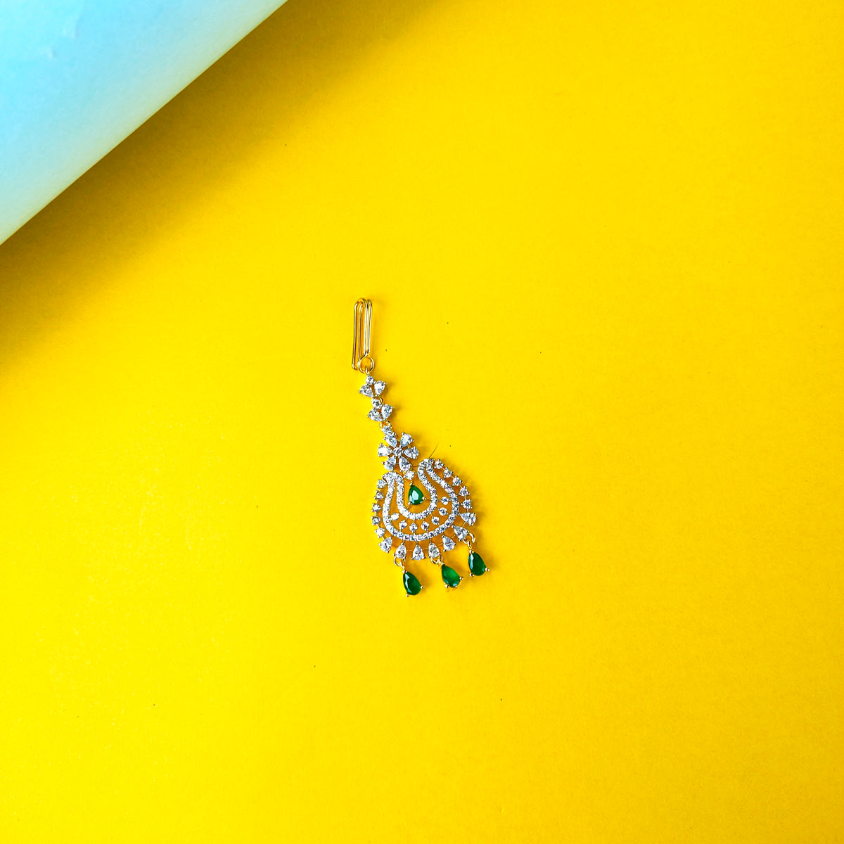 Petite American Diamond Maang Tika - 24K Gold Plated Delicate Bridal Jewelry
