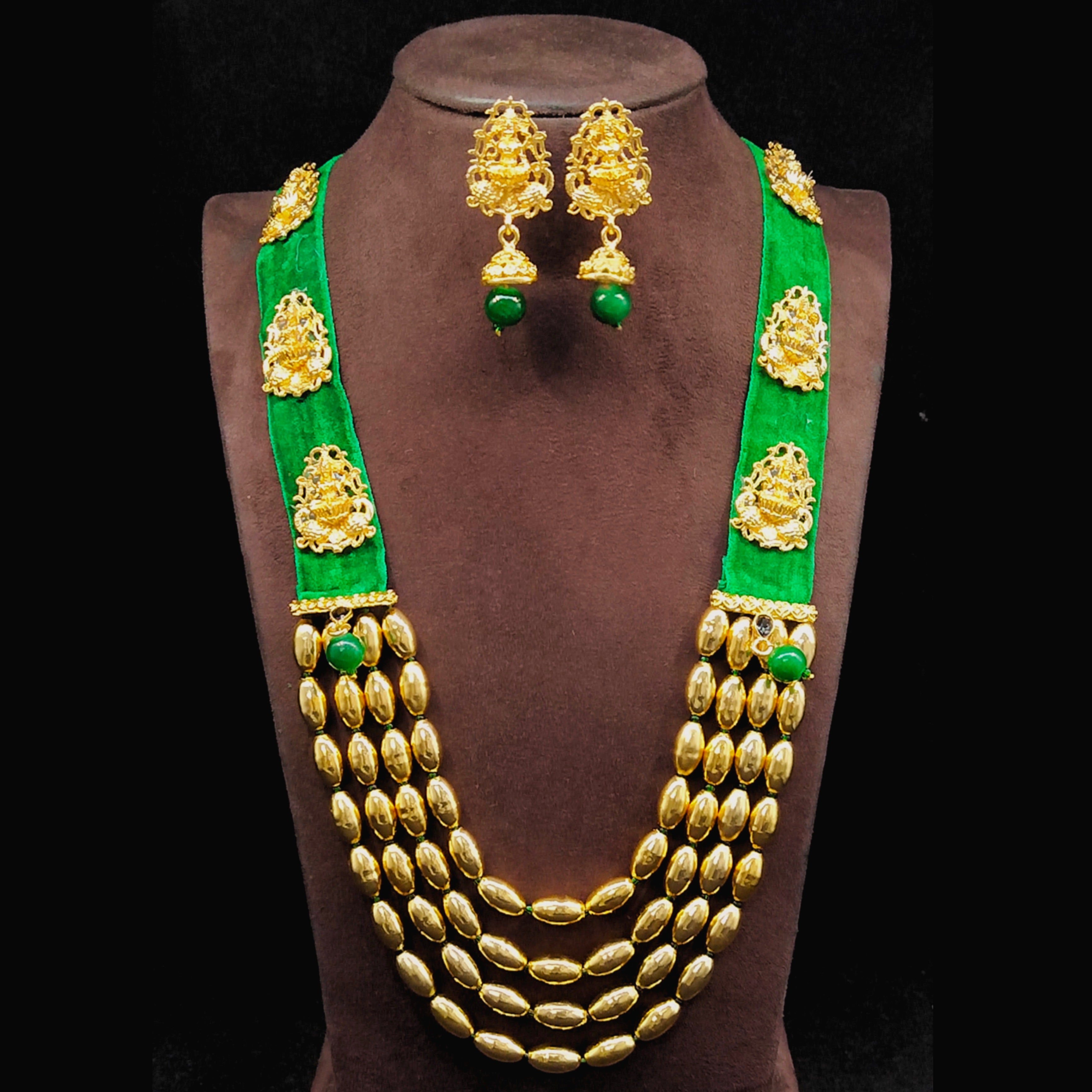 Gold polish Dholki Bead necklace with earrings