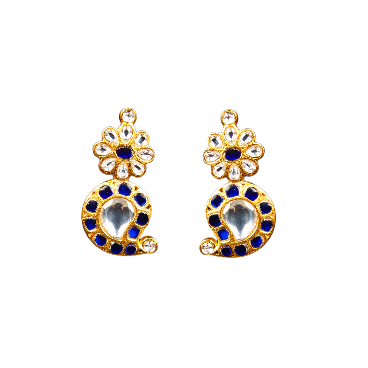 Moissanite Polki Mango Stud Earrings - Paisley Design Sterling Silver
