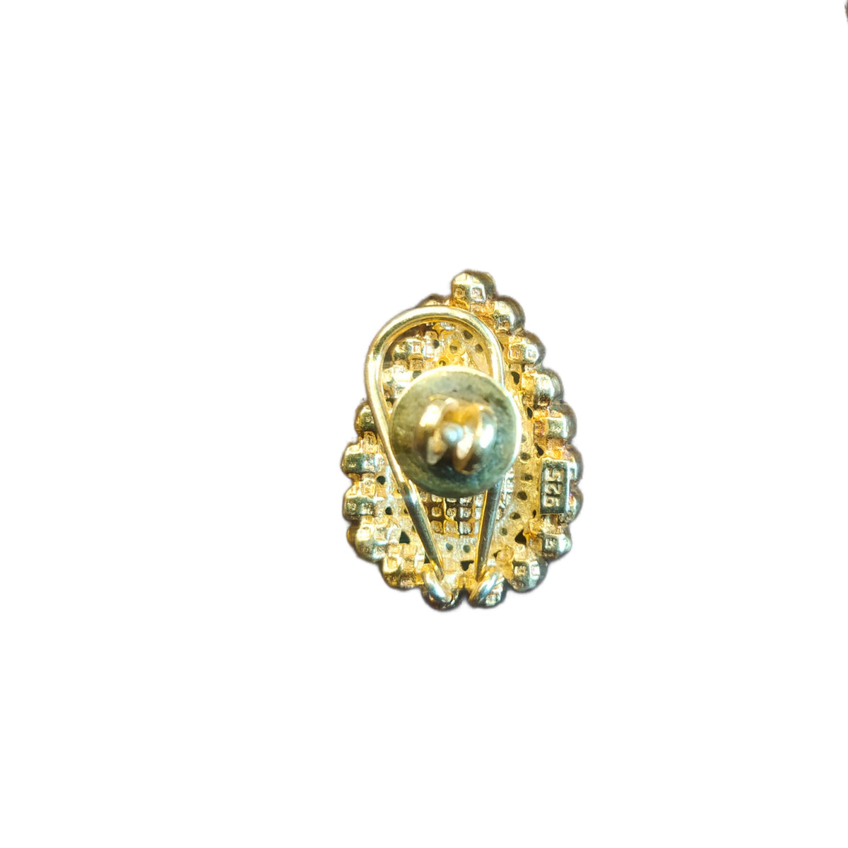 Moissanite and Carved Emerald Polki Earrings - 24K Gold Plated Silver