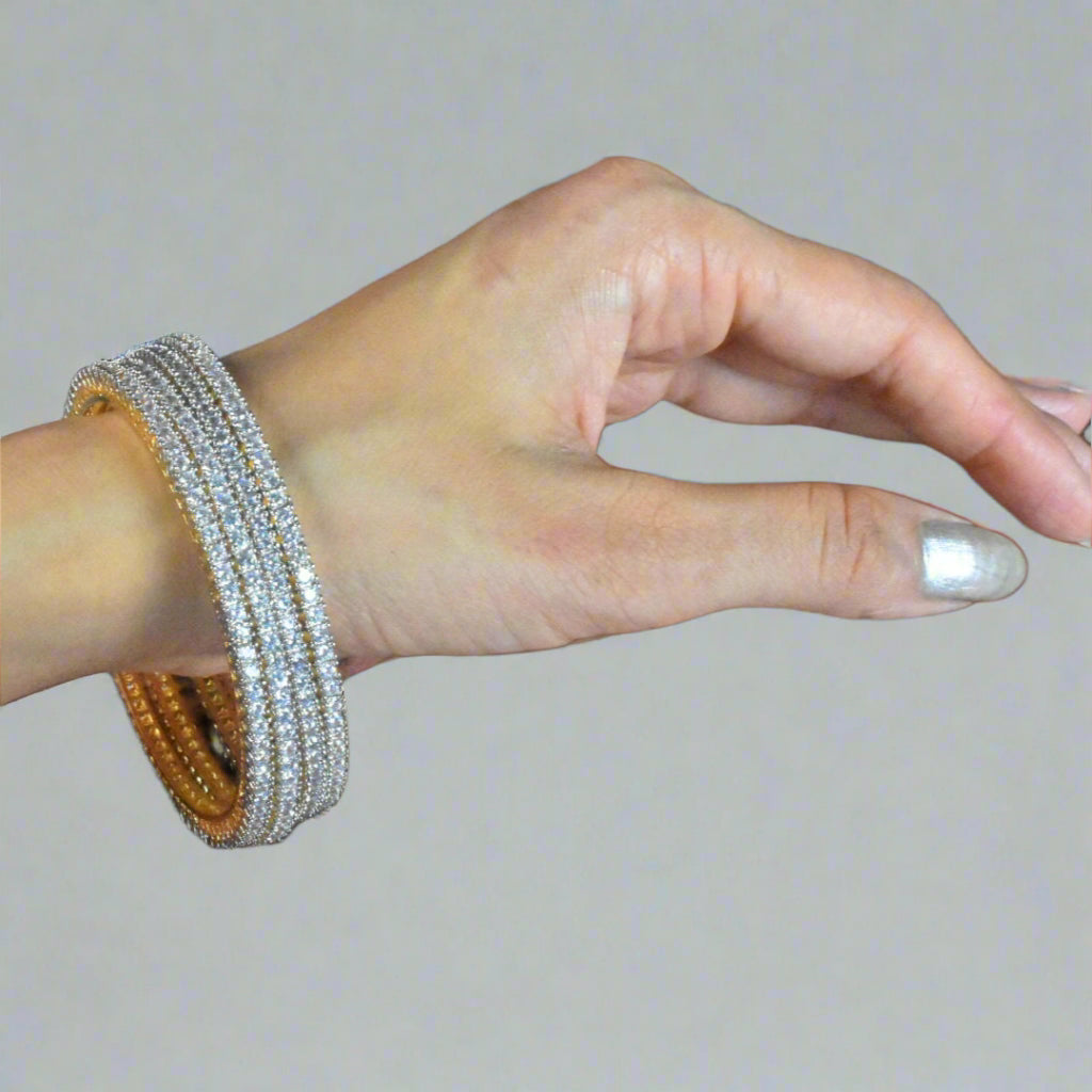 Rhodium-Gold American Diamond Bangles Traditional Designer