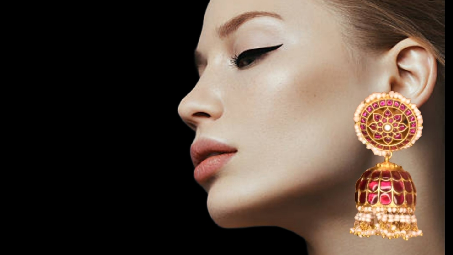 Jadau Kundan Jhumkas - Traditional Indian Gold Plated Earrings