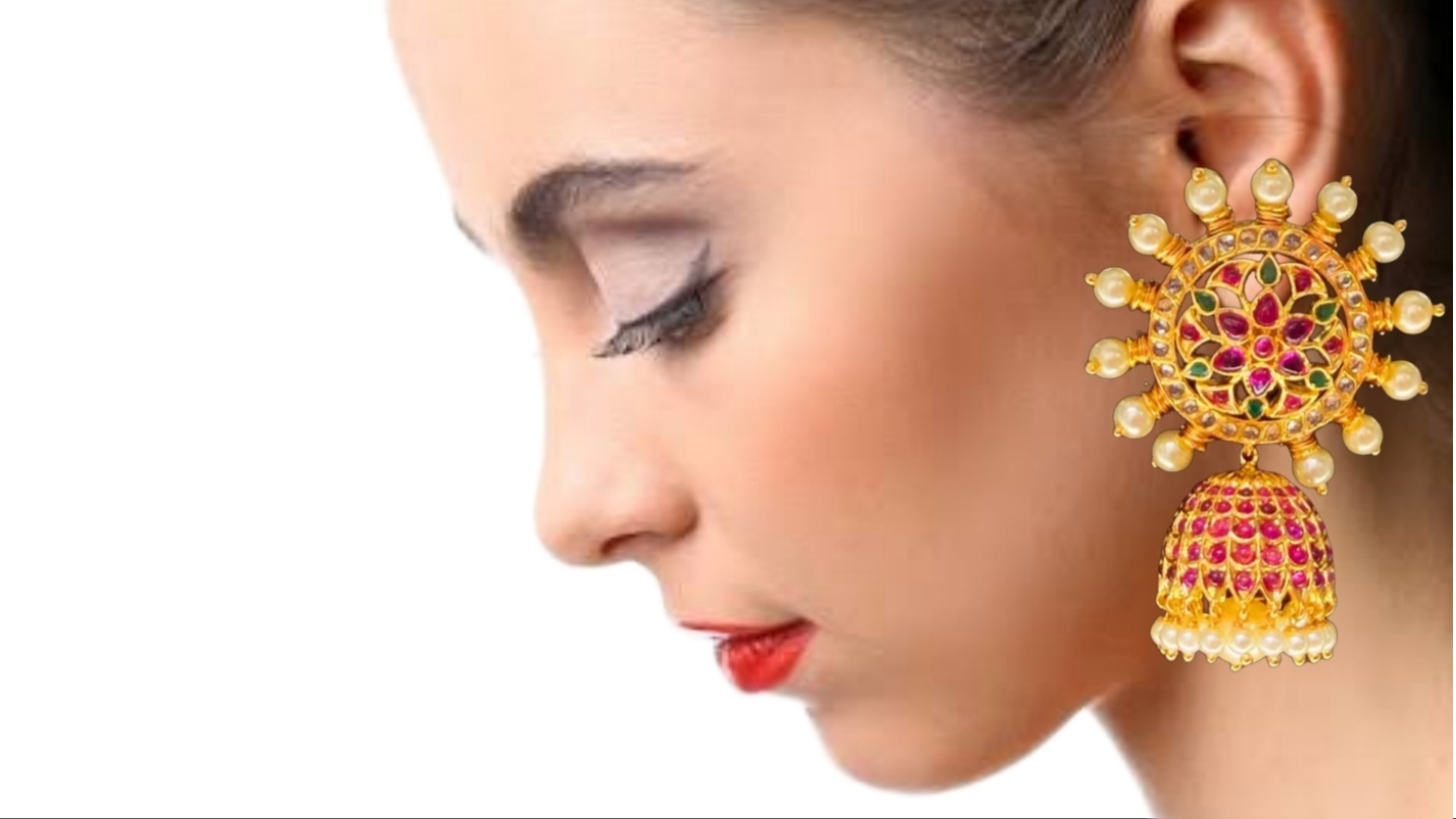 Kempu Jhumka Earrings - Traditional South Indian Jewelry