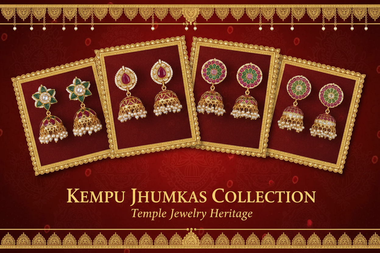 Handmade Kempu Jhumka Earrings - Traditional Red Stone Jewelry