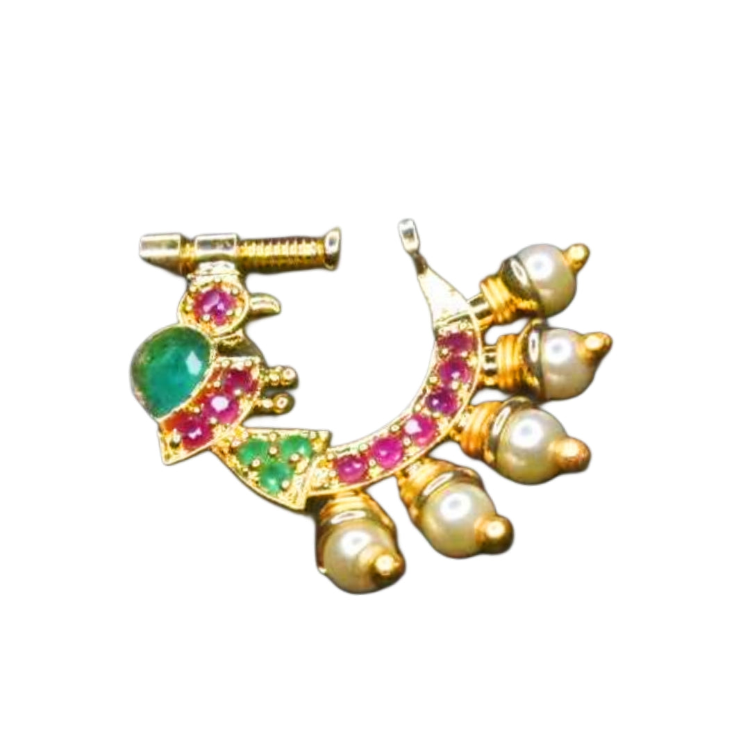 Gold Plated CZ Nath - Traditional Indian Nose Rings & Jewelry