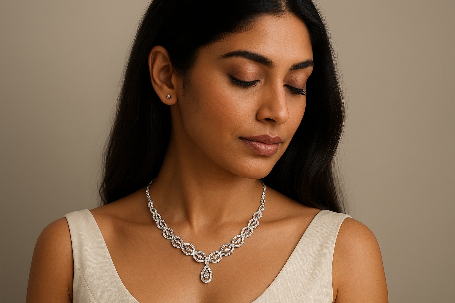 Rhodium Plated Necklaces - Premium Silver-Tone Jewelry with CZ Stones for Women