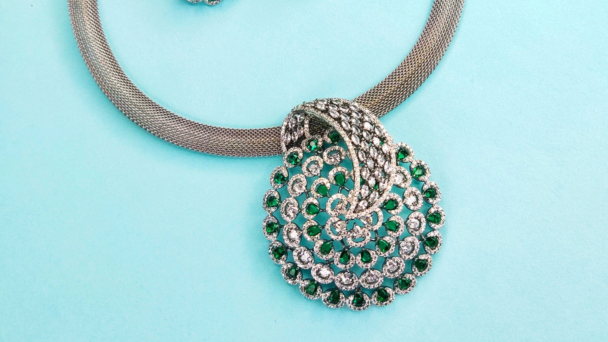 White Rhodium Pendant Sets - Silver Plated Necklace Sets for Women