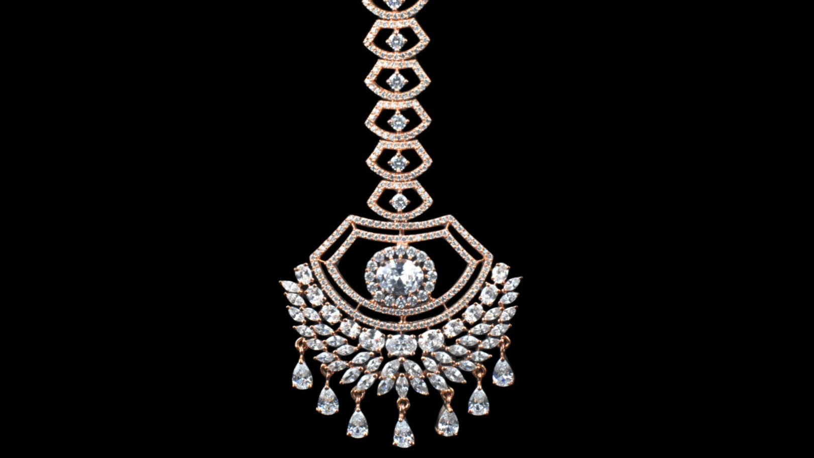 Rose Gold Maang Tikka - Traditional Forehead Jewelry for Women