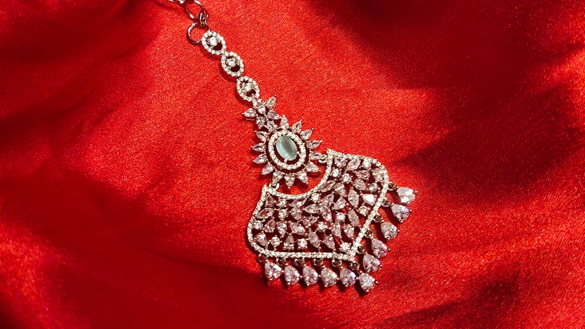 White Rhodium Maang Tikka - Silver Plated Forehead Jewelry for Women