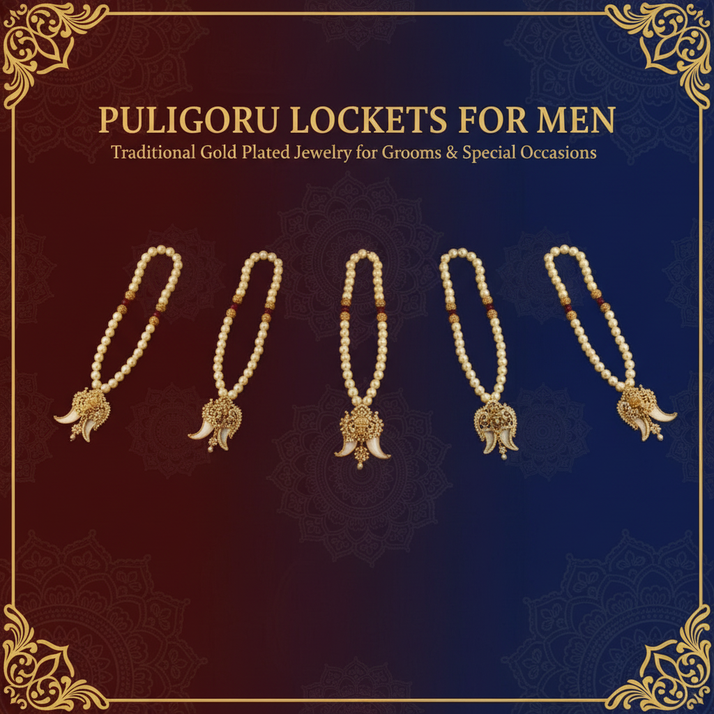 Puligoru Lockets for Men - Gold Plated Traditional Pendants & Masculine Jewelry