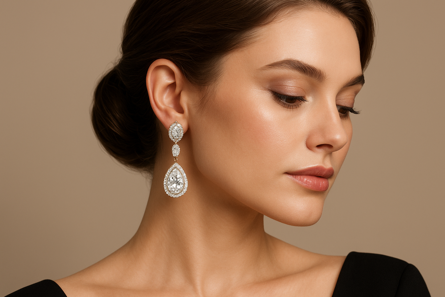 Rhodium-Gold American Diamond Earrings - Premium Dual Tone Collection