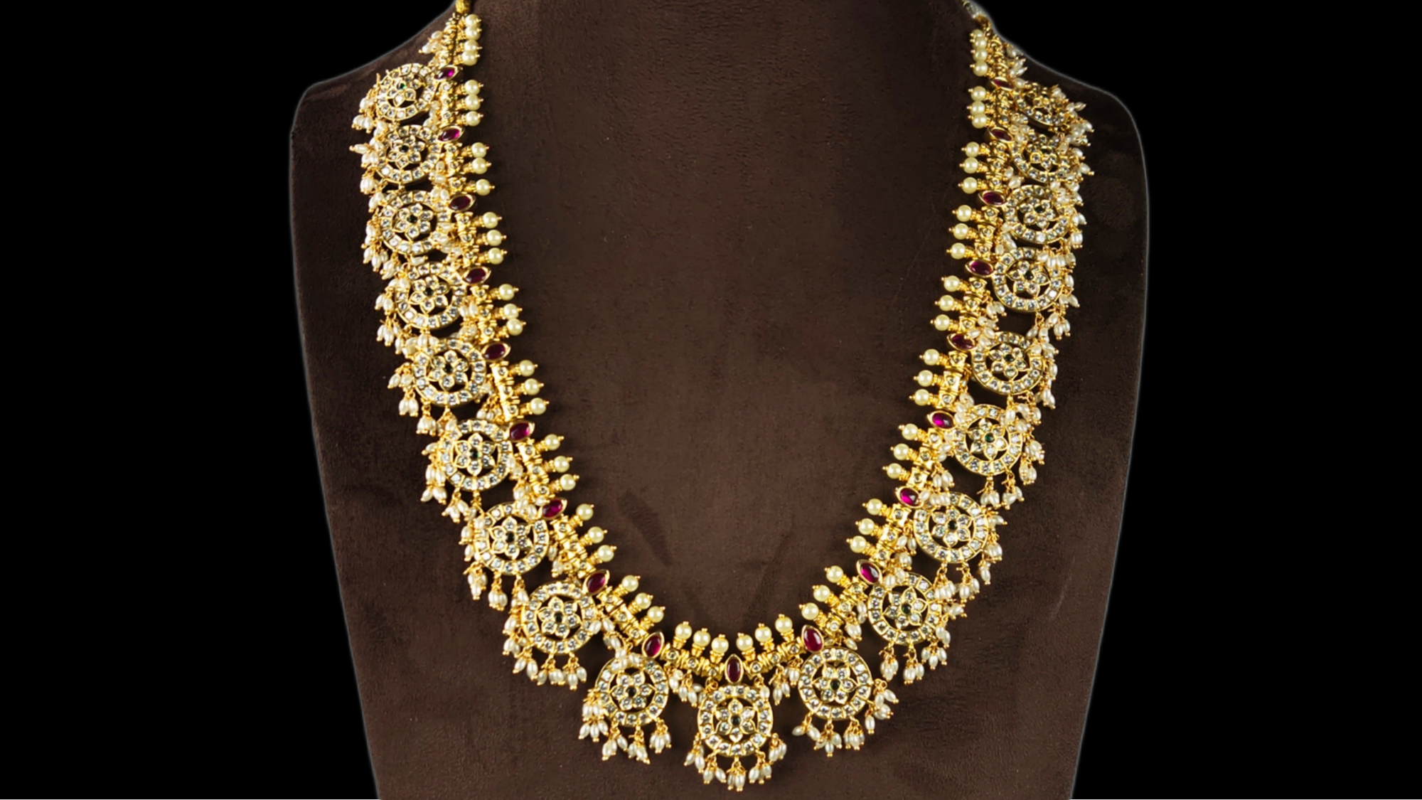 Long Guttapusalu Haram - Traditional South Indian Temple Jewelry for Women