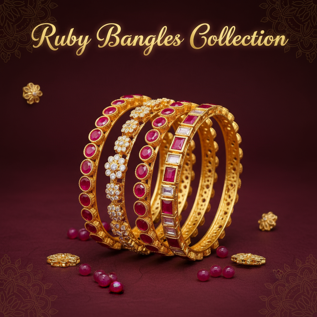 Ruby Bangles Collection - Red Gemstone Traditional Jewelry