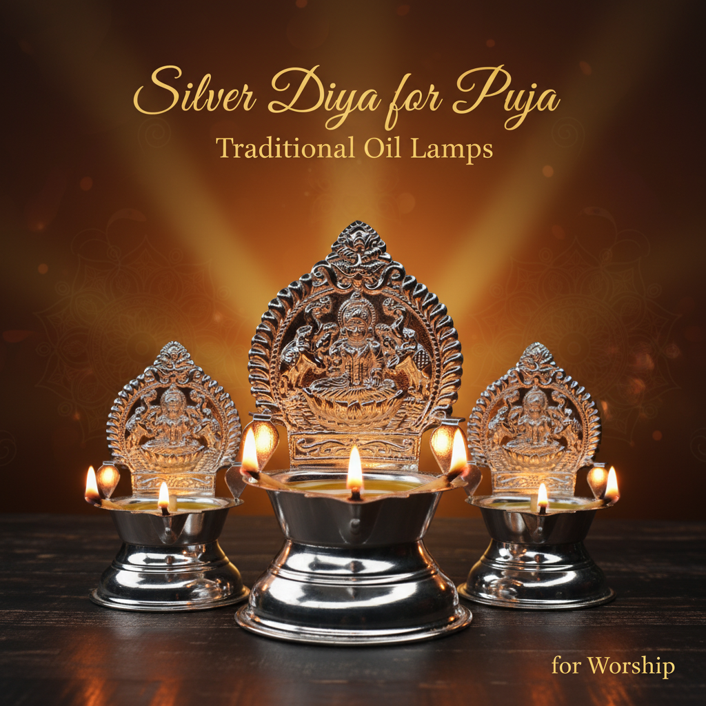 Silver Diya for Puja - Traditional Oil Lamps for Worship