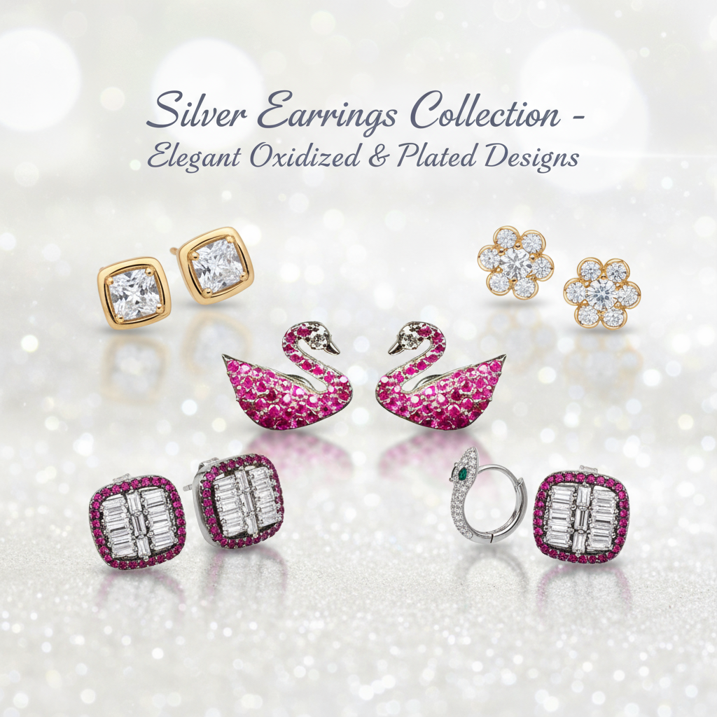 Silver Earrings Collection - Elegant Oxidized & Plated Designs