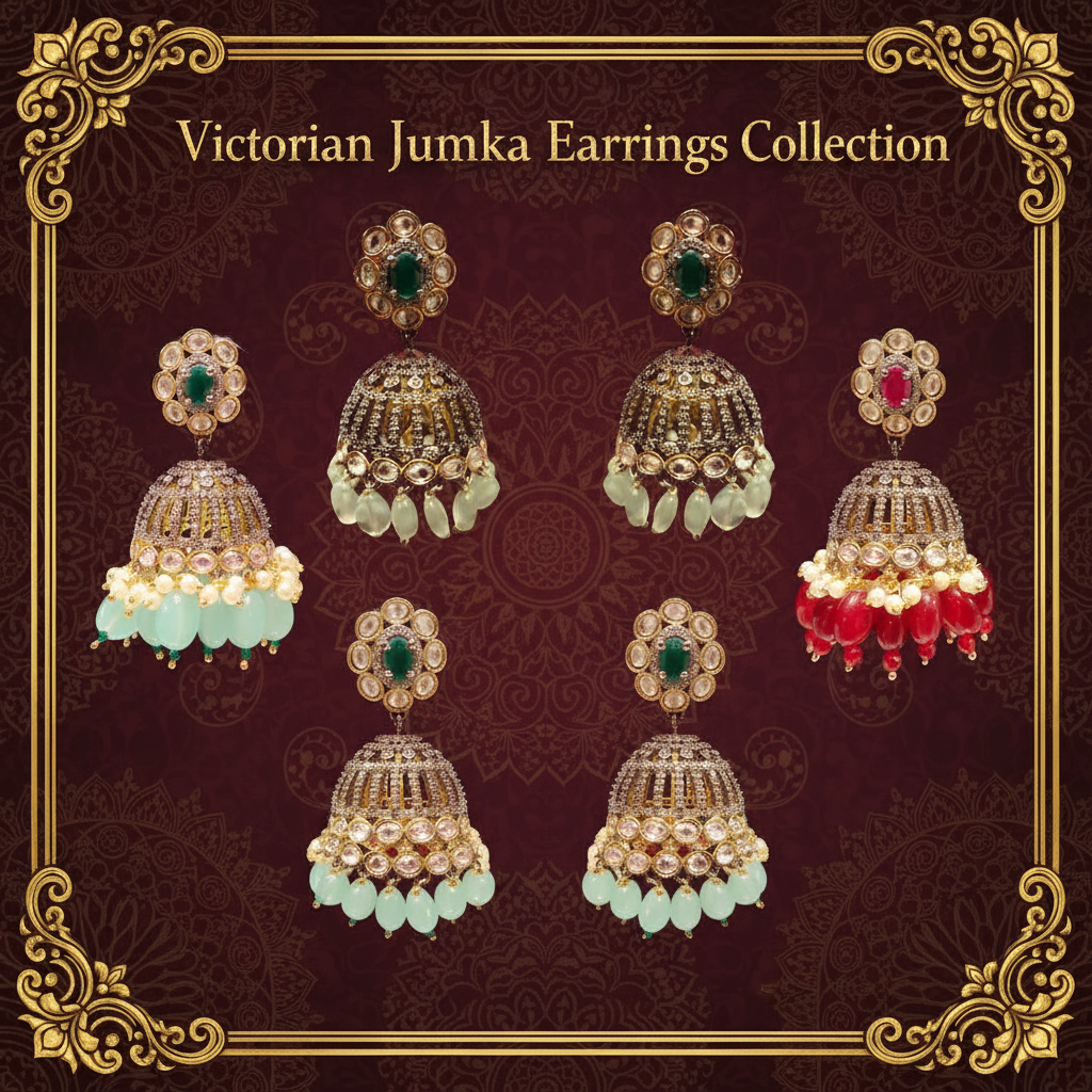 Victorian Jhumka Earrings - American Diamond Traditional Jewelry for Women