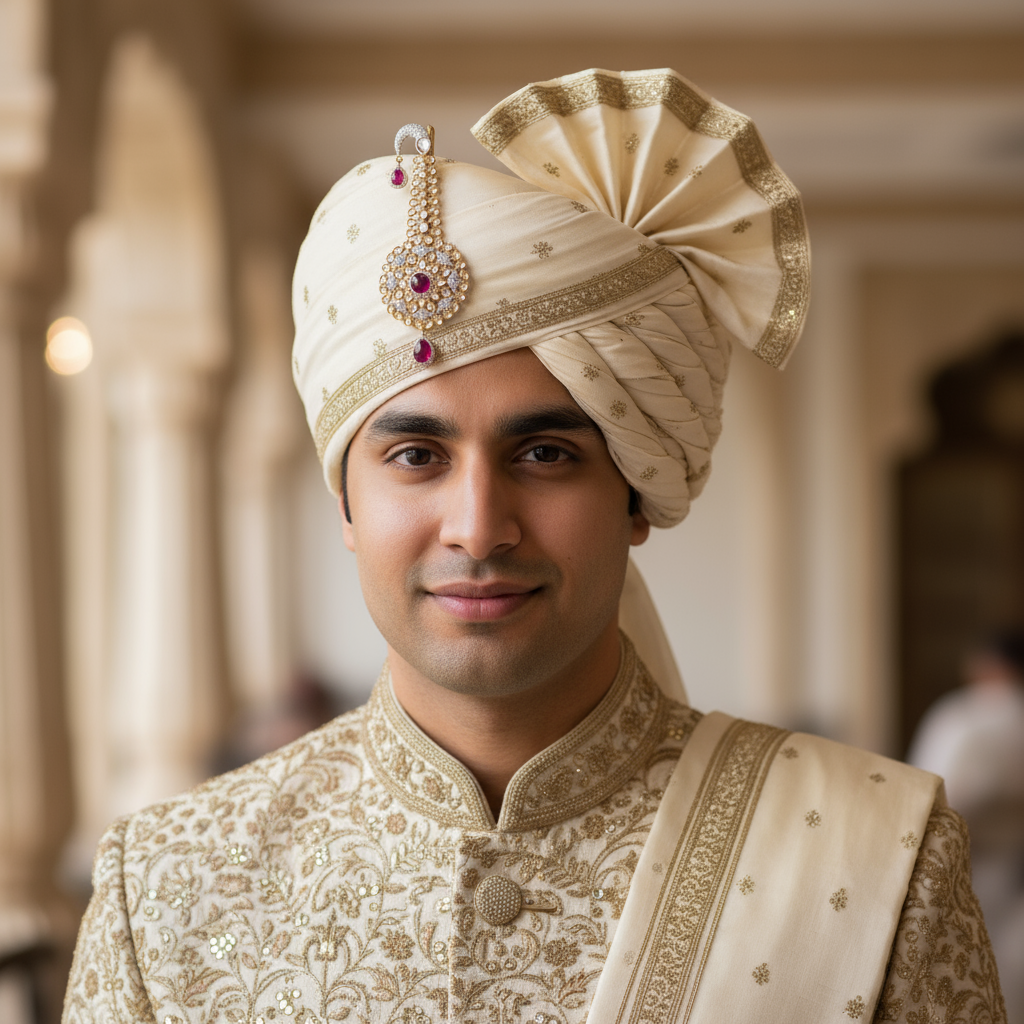 Premium Zircon Kundan Kalangi for Groom Turban - Two Tone Gold & Rhodium