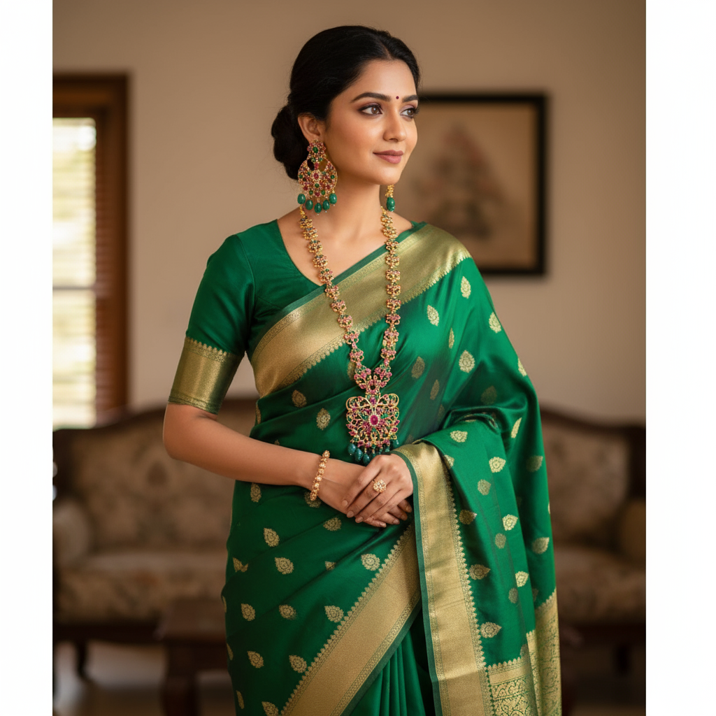 Uncut Diamond Long Necklace Set - 24K Gold Traditional Wedding Haram with Gems