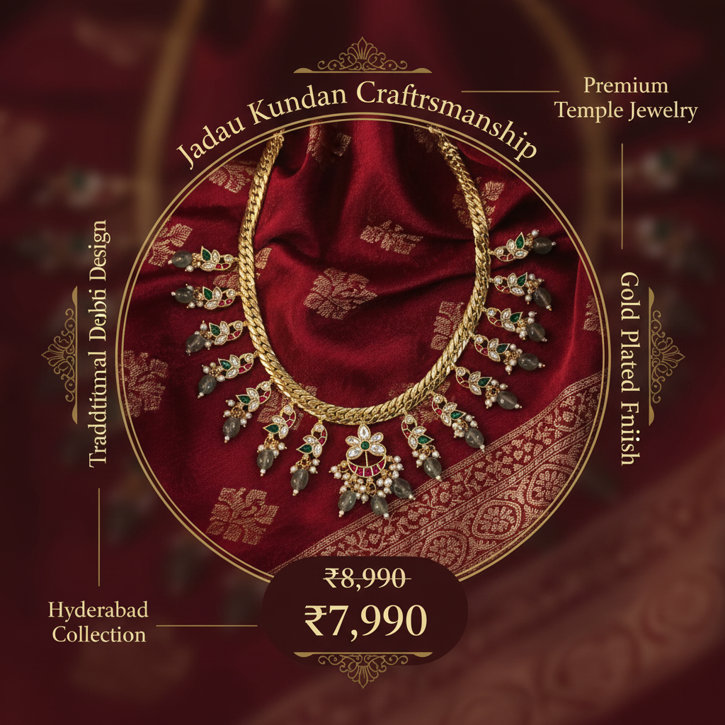 1:1 Jadau Kundan Jalebi Necklace Set with specifications