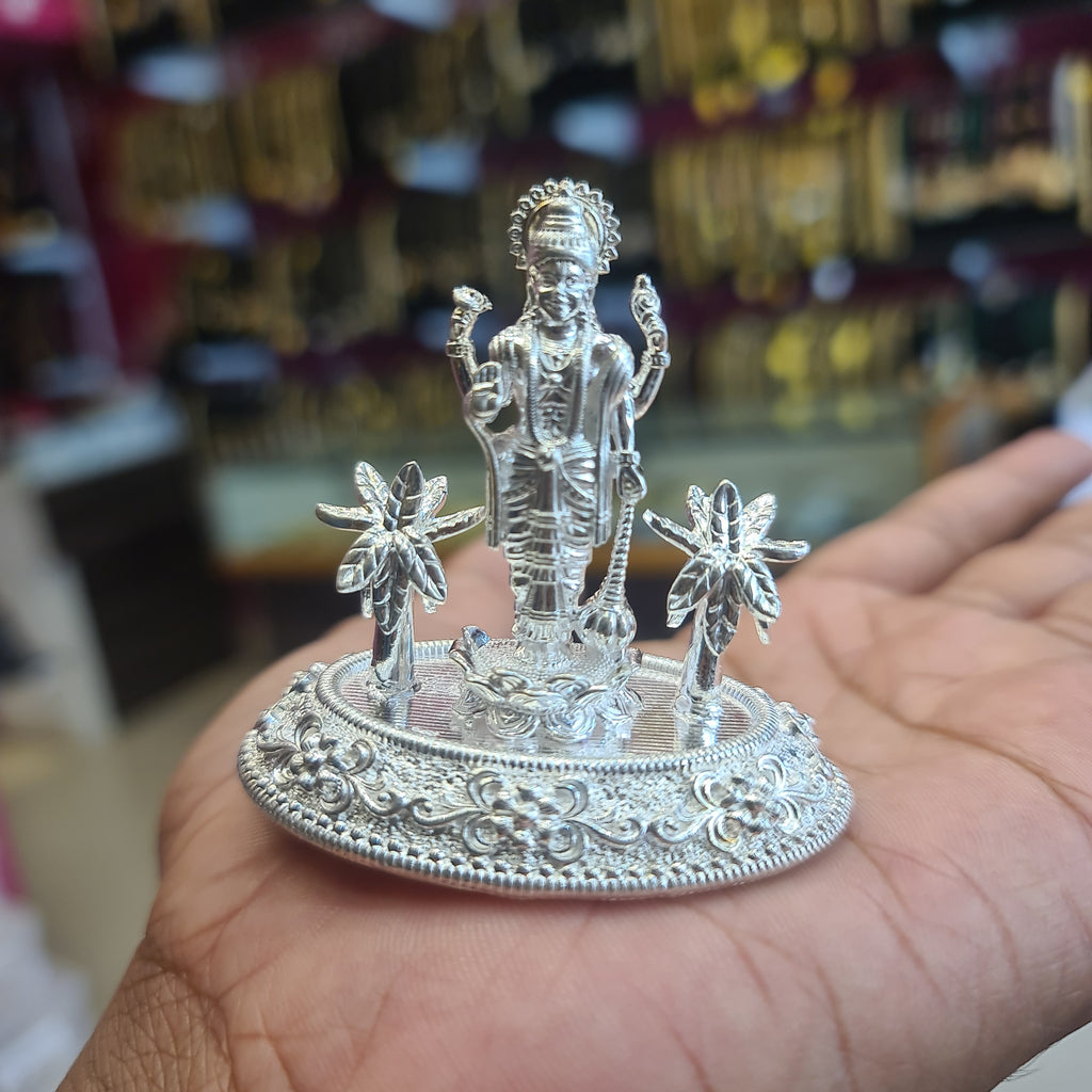 Pure Silver Lord Vishnu Idol - Handcrafted Hindu Deity Statue