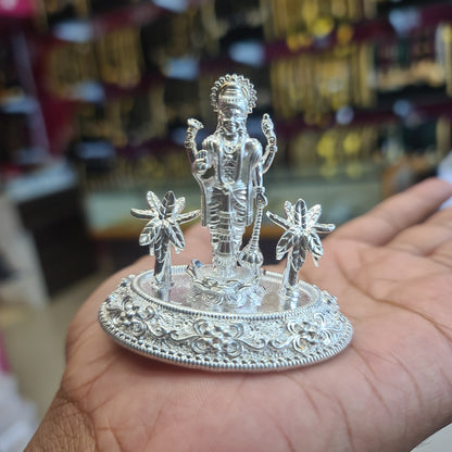 "Radiant Reverence: The Graceful Majesty of a Lord Vishnu Silver Idol"