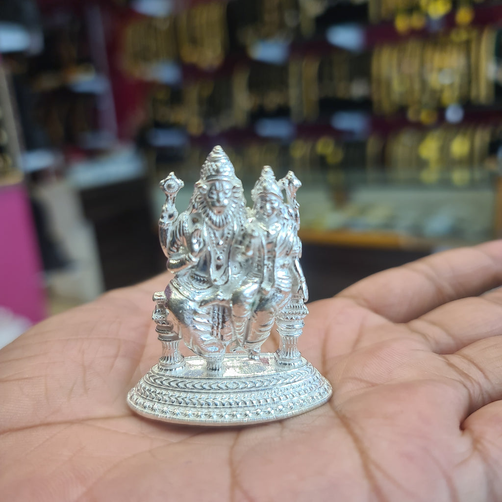 Pure Silver Lakshmi Narsimha Swami Idol - Handcrafted Deity Statue
