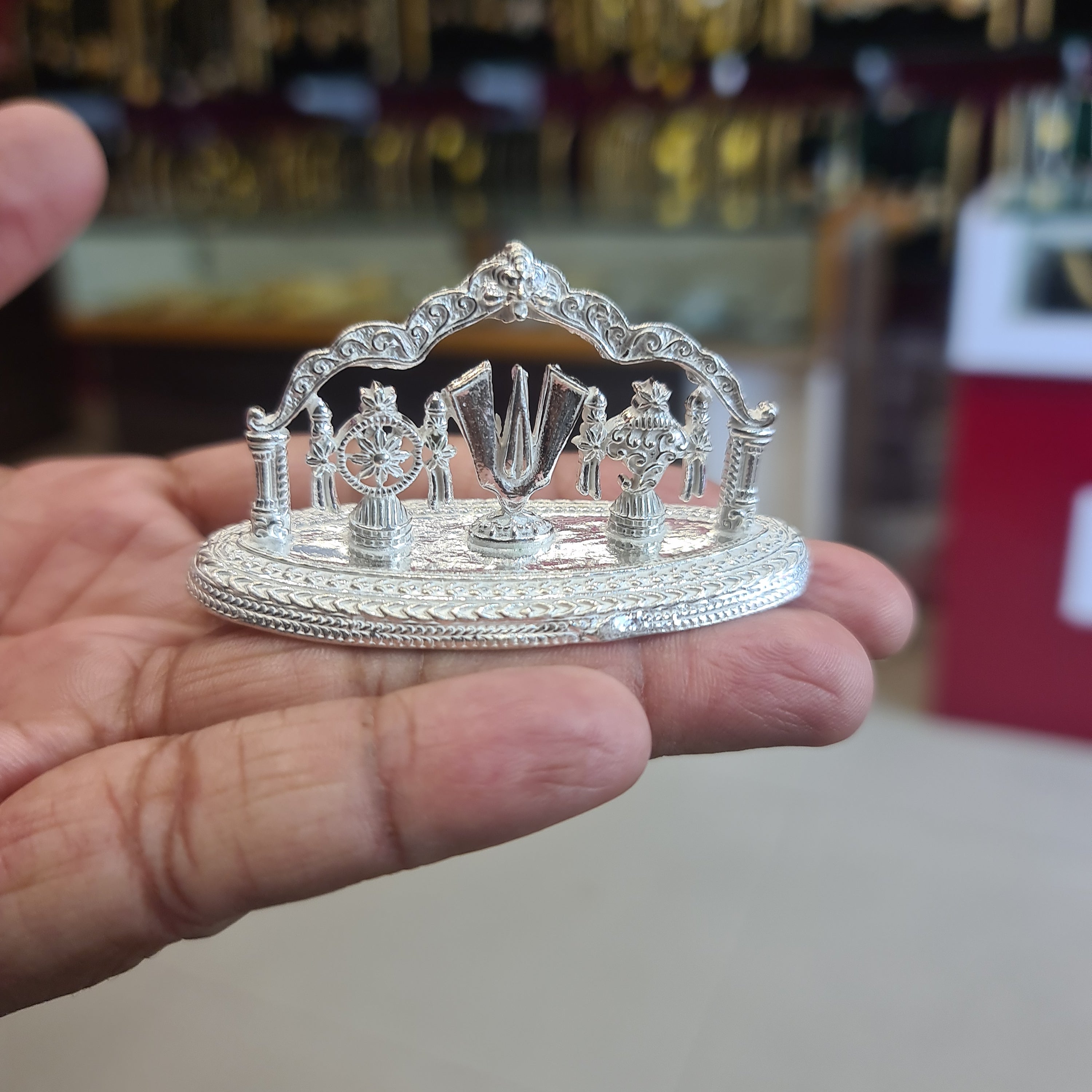 Pure Silver Shank Chakra Namam Stand - Handcrafted Spiritual Accessory